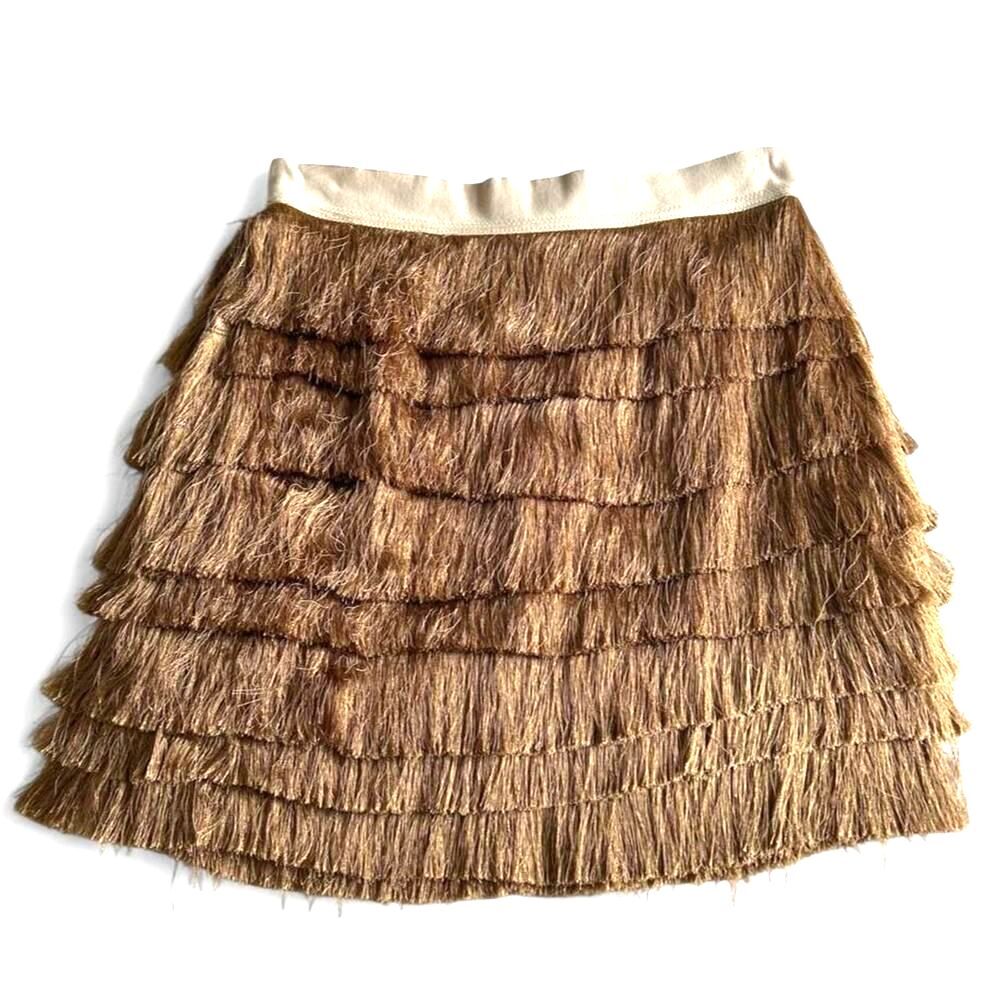Robert Rodriguez Bronze 100% Silk Fringe Tiered Mini Skirt